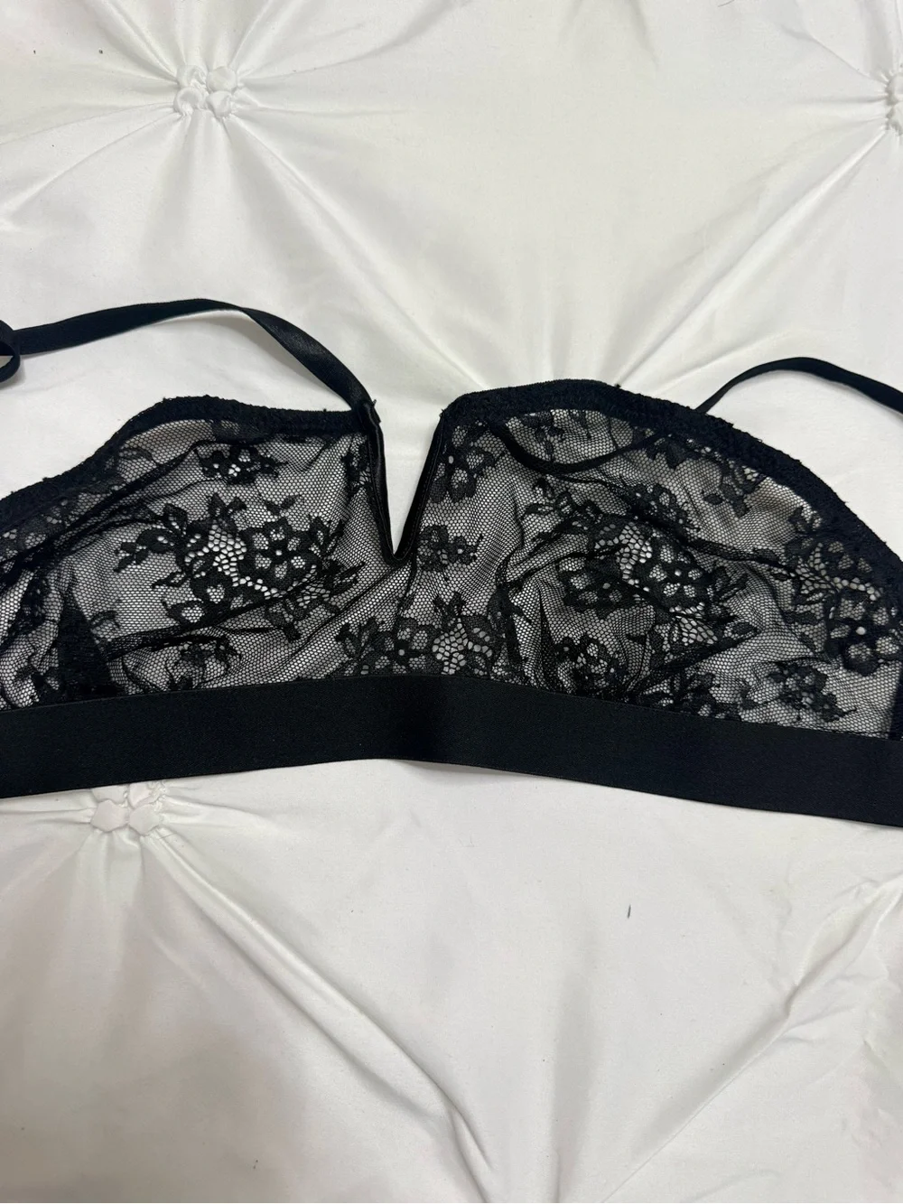 Sheer Floral Lace Bralette - Black